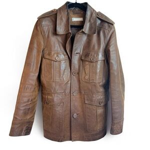 Markham Distressed Leather Utility Jacket - Rare Vintage Statement Piece